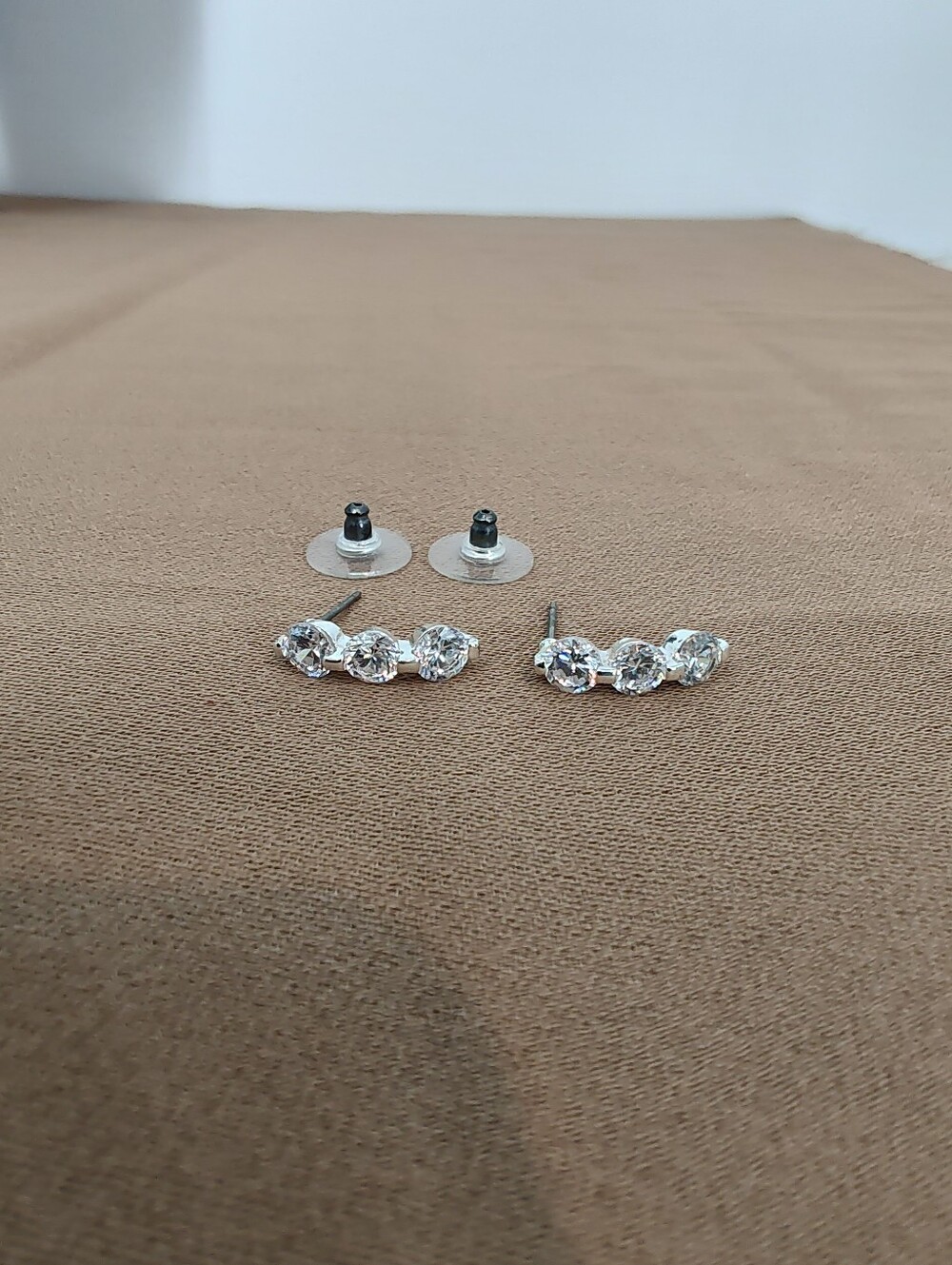 Crystal Three-Stone Earrings - Silver Tone